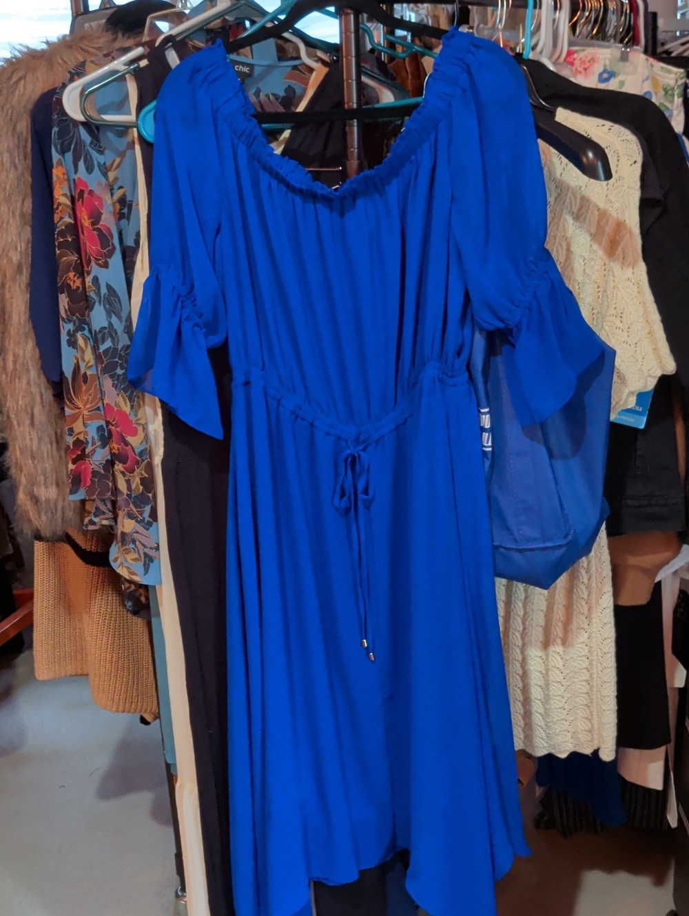 City Chic Royal Blue Off-Shoulder Midi Dress with Drawstring Waist